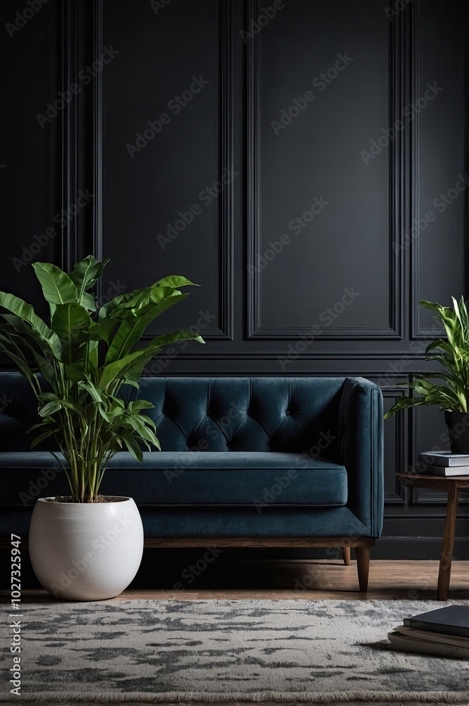 black background modern living room with plan black background modern living room with plan