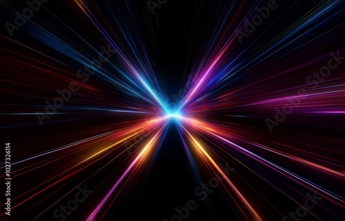 Abstract background with bright, colorful lines radiating outwards from a central point.