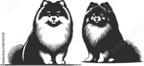 Portrait of a Pomeranian Dog Vector isolated on white background Dog Silhouettes.