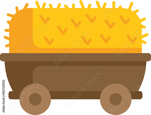 Wooden cart is carrying a big cactus in flat design style