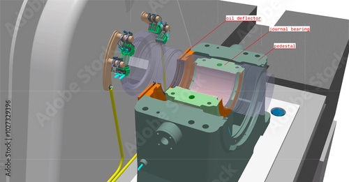 journal bearing steam turbine 3D illustration