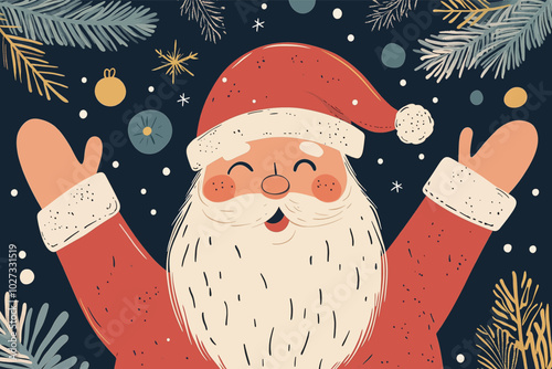 Festive Santa Claus illustration with joyful holiday decorations