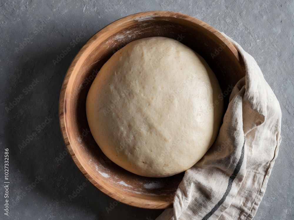Raw dough in bowl on grey table. Ai Generative. Raw dough in bowl on grey table. Ai Generative.
