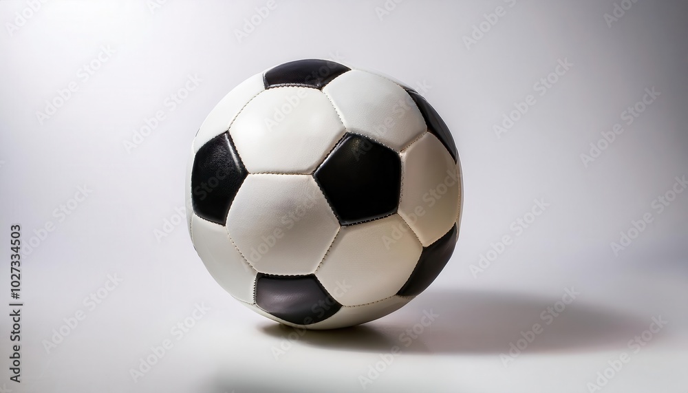 Classic Black and White Soccer Ball on Clean Surface. Perfect for Sports, Fitness, and Athletic-Themed Marketing and Editorial Concepts Classic Black and White Soccer Ball on Clean Surface. Perfect for Sports, Fitness, and Athletic-Themed Marketing and Editorial Concepts