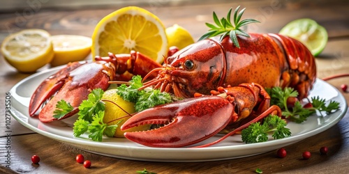 Indulge in a succulent lobster dish, elegantly presented on a pristine white plate. A gourmet seafood delight that tantalizes the taste buds and captivates the senses.