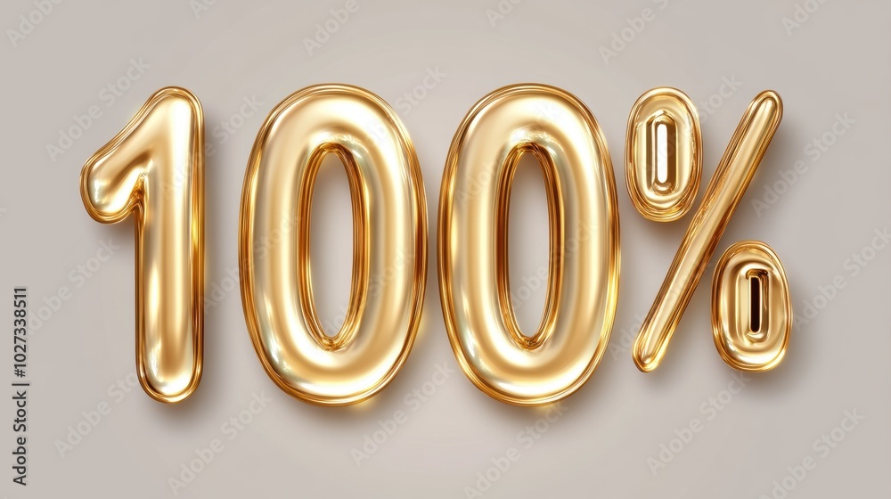 3D golden 100% text on a gold background. Promotional design, discount offer, and sales advertisement concept 3D golden 100% text on a gold background. Promotional design, discount offer, and sales advertisement concept
