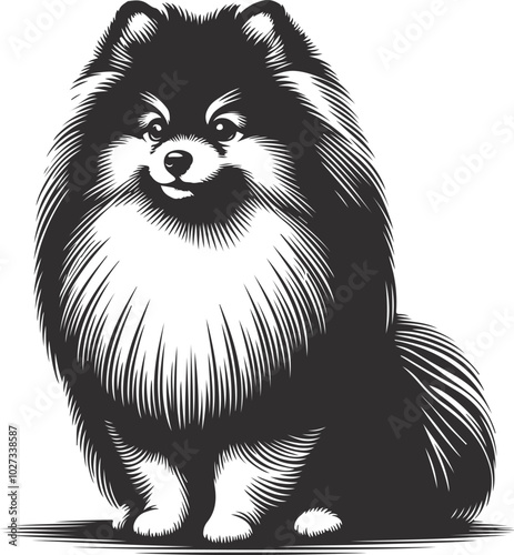 Portrait of a Pomeranian Dog Vector isolated on white background Dog Silhouettes.