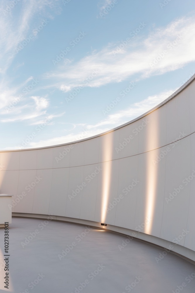 Obraz premium Elegant rooftop with curved wall for editorial shoot.