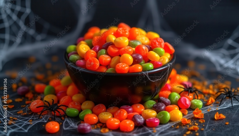 Naklejka premium A bowl of colorful Halloween candy