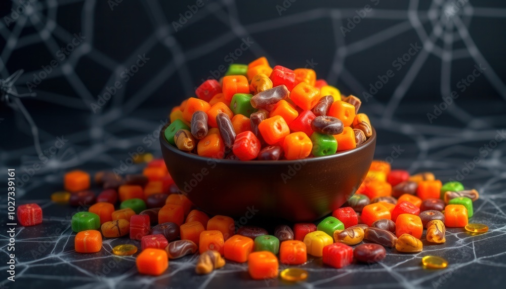 Naklejka premium A bowl of colorful Halloween candy