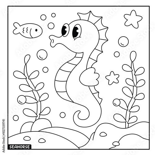 Seahorse coloring page for kids