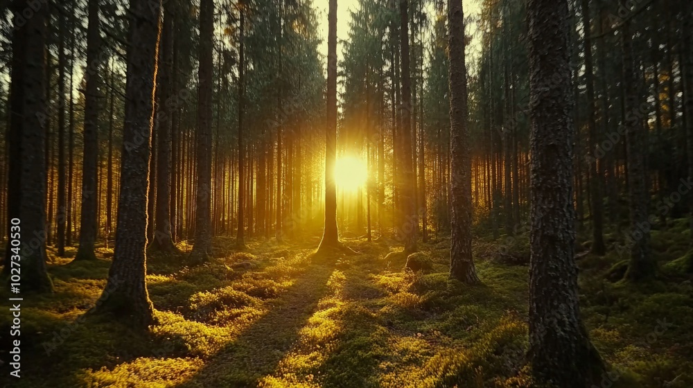 Obraz premium Enchanting Forest Sunlight - A Serene Nature Landscape