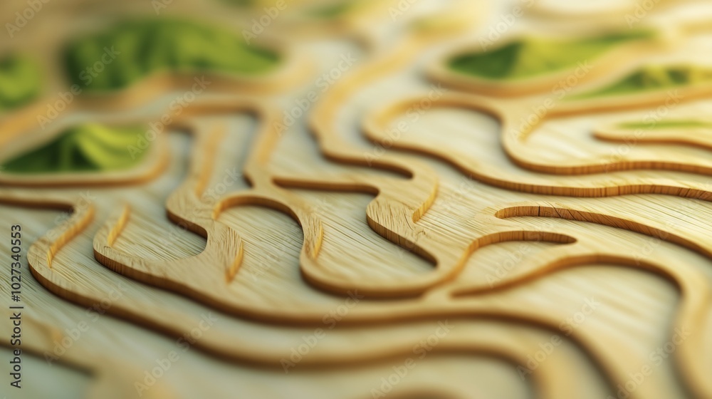 Abstract wooden maze with green accents creates a sense of depth and intrigue, AI Abstract wooden maze with green accents creates a sense of depth and intrigue, AI