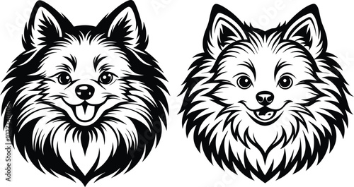 Portrait of a Pomeranian Dog Vector isolated on white background Dog Silhouettes.