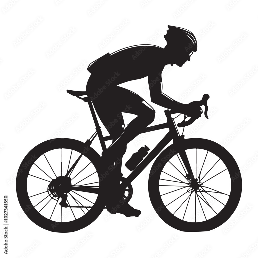 Fototapeta premium Cyclist silhouette vector art illustration black color white background