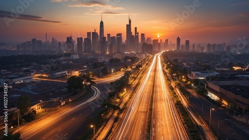  empty asphalt road and modern city skyline