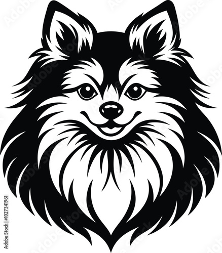 Portrait of a Pomeranian Dog Vector isolated on white background Dog Silhouettes.