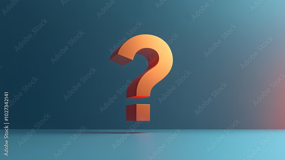 3D orange gradient question mark on a blue background, minimalist design with a shadow effect, centered composition, and high contrast for visual impact. 3D orange gradient question mark on a blue background, minimalist design with a shadow effect, centered composition, and high contrast for visual impact.