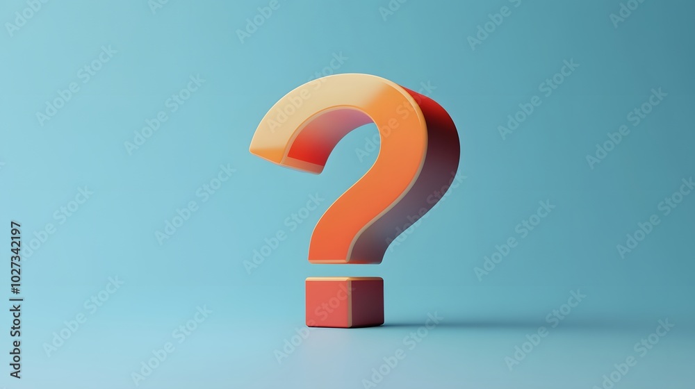 3D orange gradient question mark on a blue background, minimalist design with a shadow effect, centered composition, and high contrast for visual impact. 3D orange gradient question mark on a blue background, minimalist design with a shadow effect, centered composition, and high contrast for visual impact.