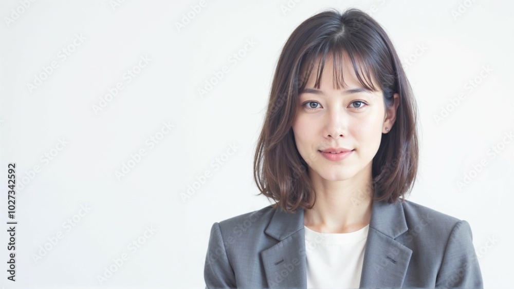 Close up of a Chinese businesswoman in a suit against a white background, exuding professionalism Close up of a Chinese businesswoman in a suit against a white background, exuding professionalism