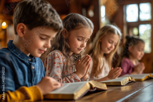 Young Christian child studying the scriptures. photo