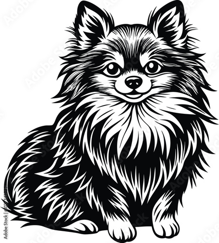 Portrait of a Pomeranian Dog Vector isolated on white background Dog Silhouettes.