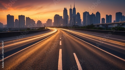  empty asphalt road and modern city skyline