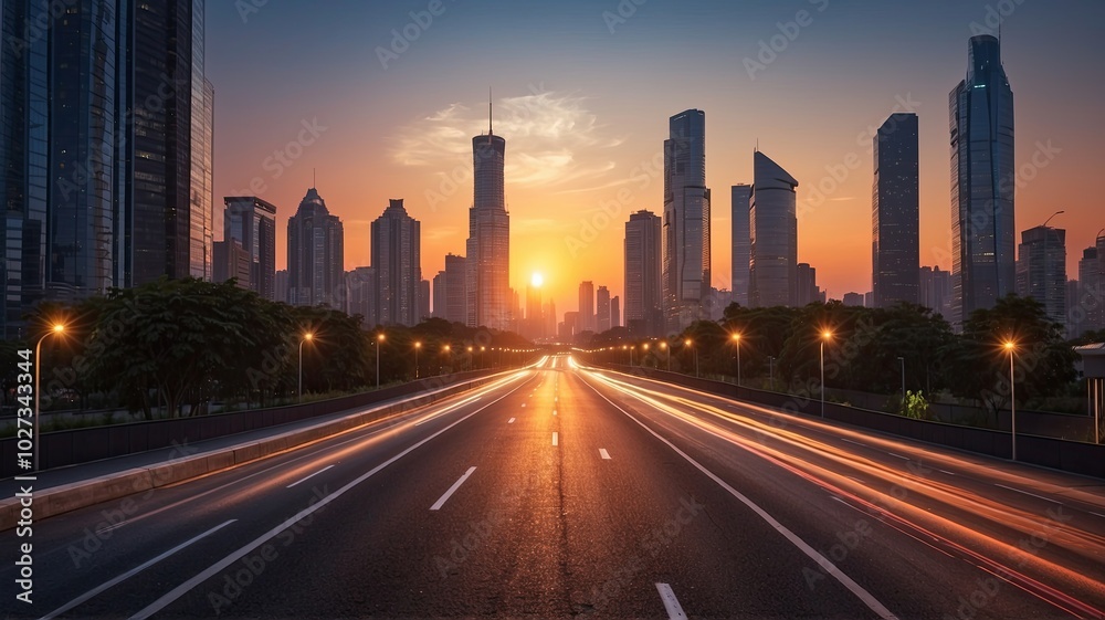 Fototapeta premium empty asphalt road and modern city skyline