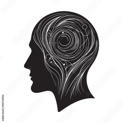 Human face profile silhouette vector black color white background 