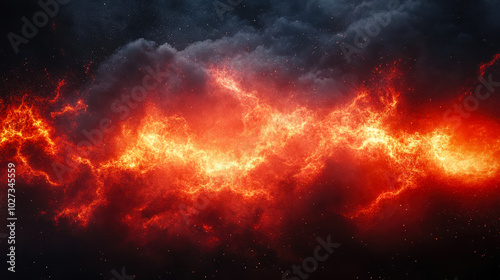 Fiery Red Sky with Intense Flame Effect and Dark Cloud Background, Concept for Energy, Power, or Apocalyptic Scenarios - Ideal for Design and Dramatic Scenes