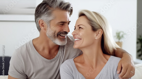  A happy middle-aged couple.