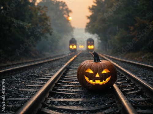 halloween train and pumpkin railway photo