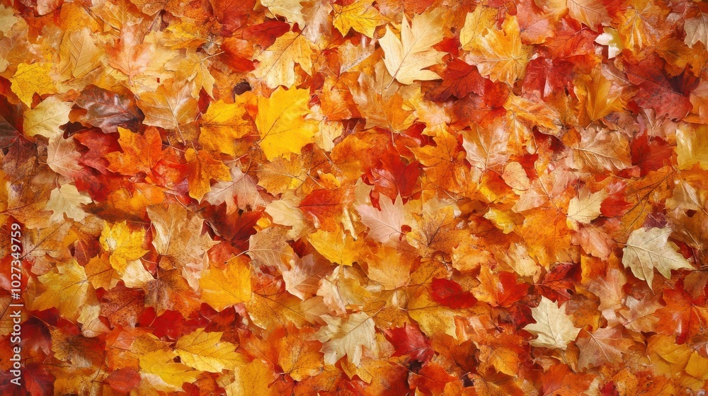 Fall leaves on the ground, with vibrant red and orange colors, captured in a close-up, high-resolution photograph Fall leaves on the ground, with vibrant red and orange colors, captured in a close-up, high-resolution photograph