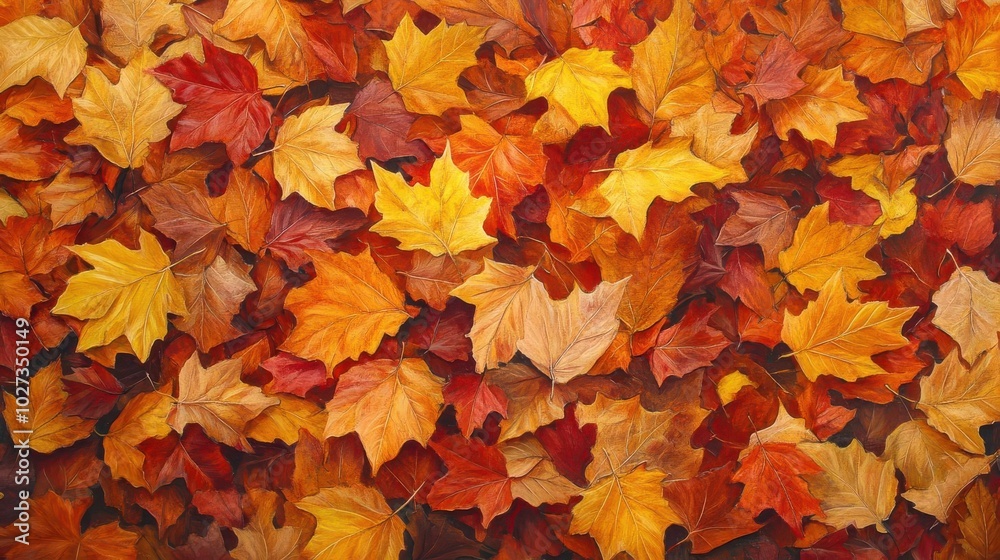 Fall leaves on the ground, with vibrant red and orange colors, captured in a close-up, high-resolution photograph Fall leaves on the ground, with vibrant red and orange colors, captured in a close-up, high-resolution photograph