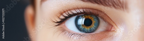 Close-up of a blue eye with detailed iris pattern, showcasing vivid colors and sharp focus. Perfect for themes of vision and human expression.