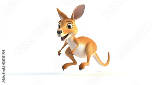 A 3D Rendered Cartoon Kangaroo Leaping Forward