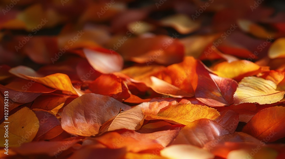 Fall leaves on the ground, with vibrant red and orange colors, captured in a close-up, high-resolution photograph Fall leaves on the ground, with vibrant red and orange colors, captured in a close-up, high-resolution photograph