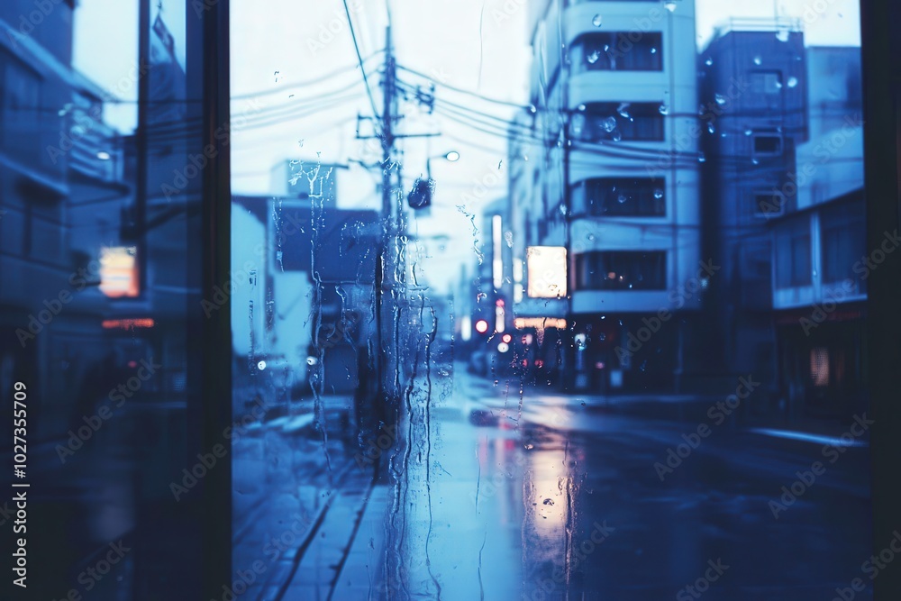 Rainy Cityscape Through Window Rainy Cityscape Through Window