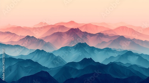 A serene landscape of layered mountains with soft gradient colors, evoking tranquility and natural beauty.