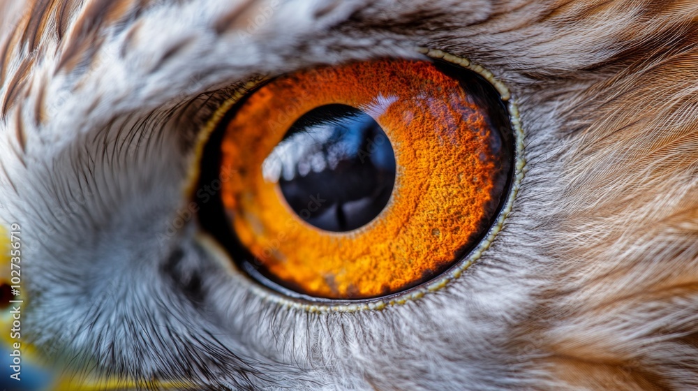 Close-up of a Bird of Prey's Eye with Orange Iris and Black Pupil
