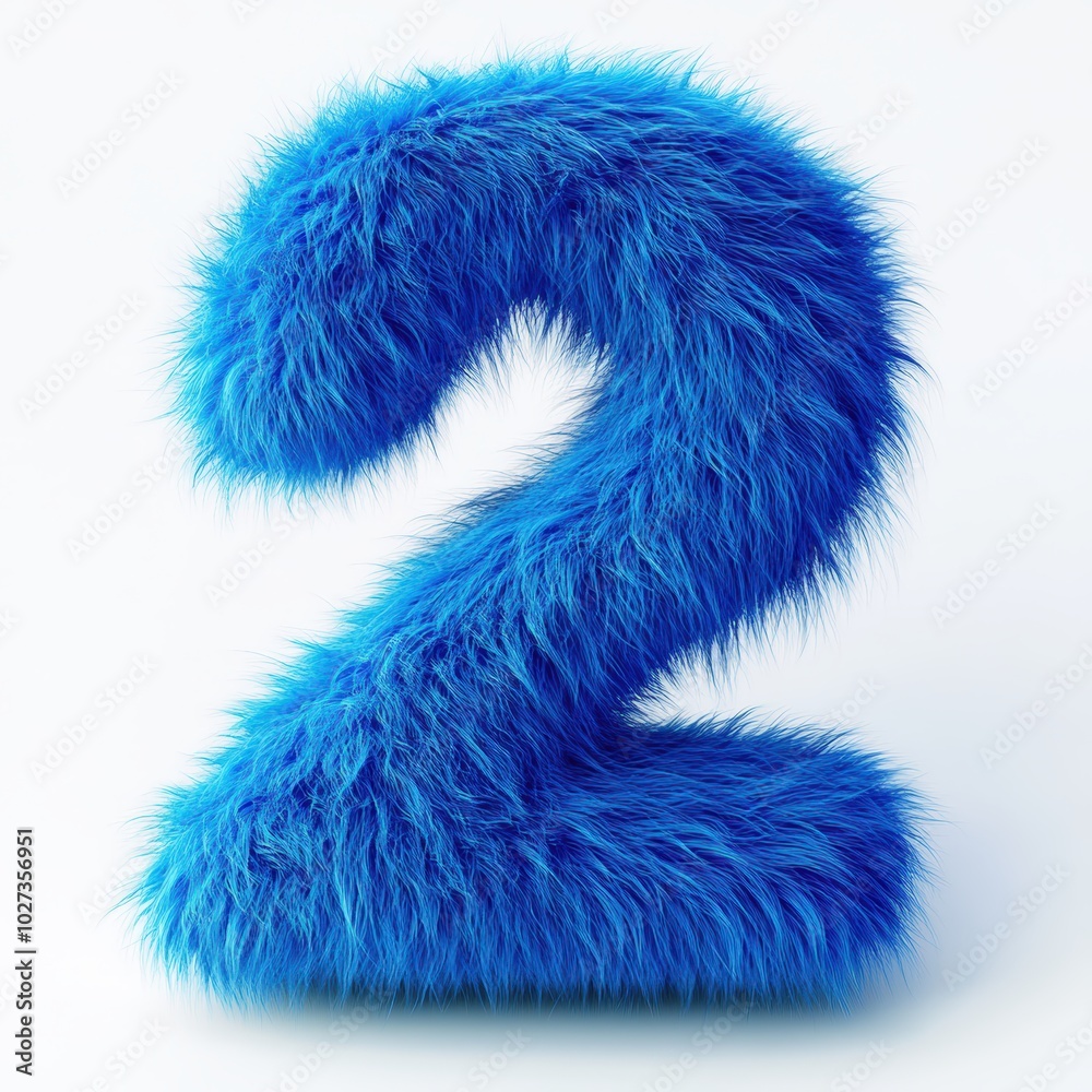 3D number 2 with blue fur texture realistic modern design, soft lighting, white background. 3D number 2 with blue fur texture realistic modern design, soft lighting, white background.