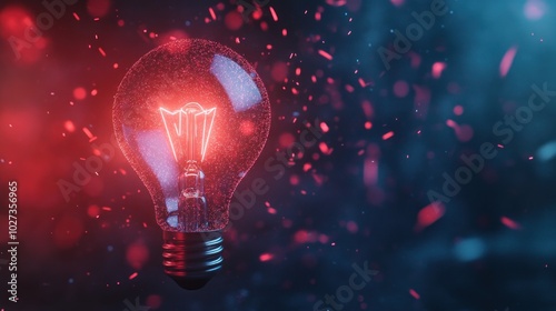 Glowing Light Bulb with Red and Blue Particles