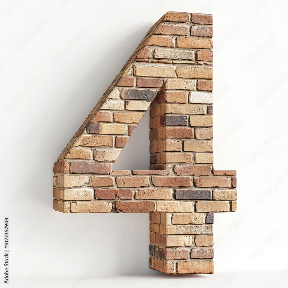 3D number 4 with brick texture realistic modern design, soft lighting, white background. 3D number 4 with brick texture realistic modern design, soft lighting, white background.