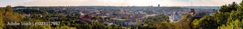 Panorama view on a sunny day over Vilnius with old churches, river and TV Tower, Lithuania