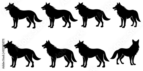Silhouettes of Wolves Arranged in a Pattern on a White Background

