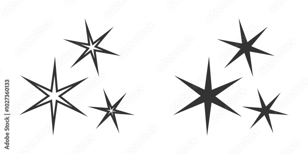 Vector illustration of multiple star symbols, ideal for representing decoration, quality rating, or celestial themes in a clean, minimal style. Vector illustration of multiple star symbols, ideal for representing decoration, quality rating, or celestial themes in a clean, minimal style.