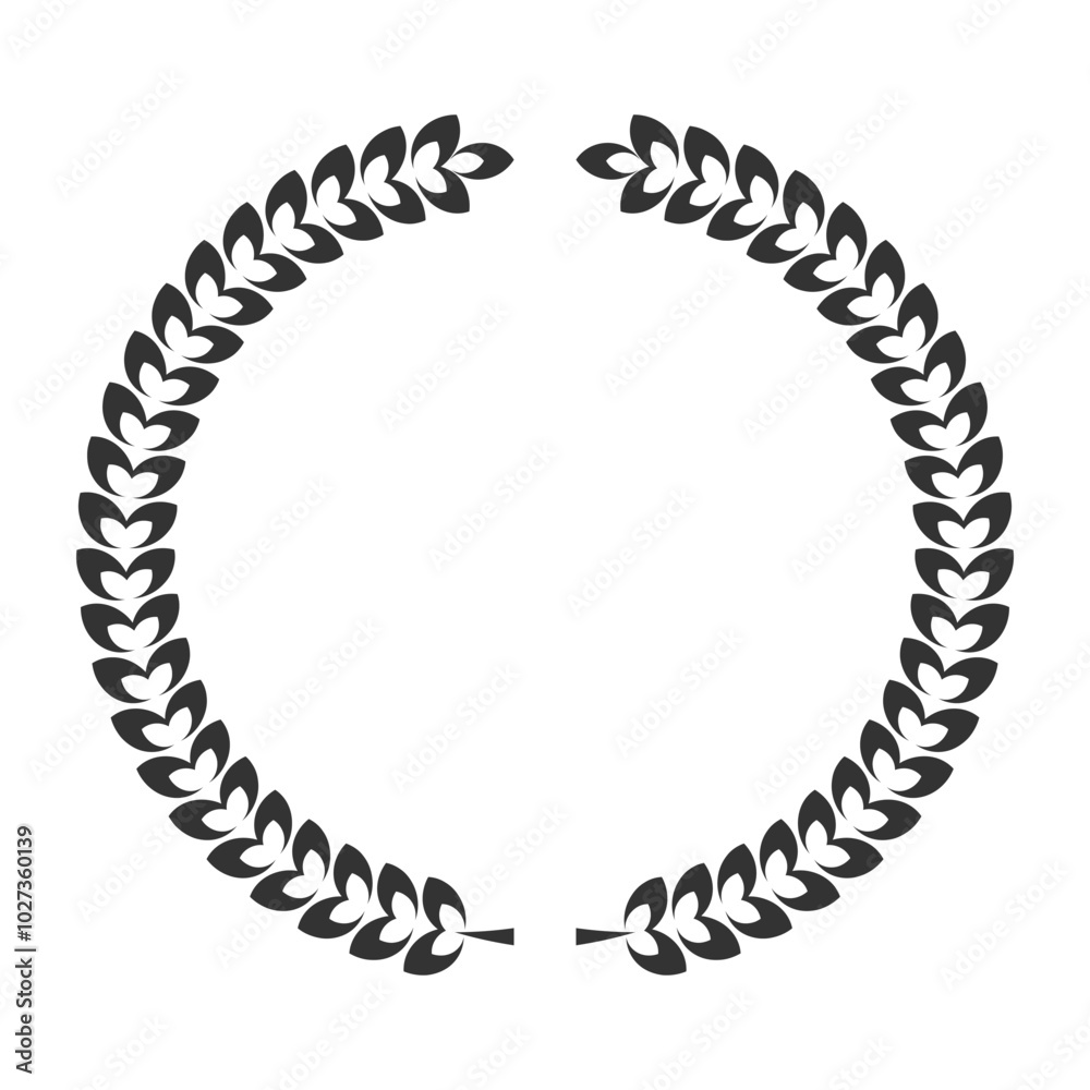 Vector illustration of an open circular leaf wreath, ideal for nature-themed designs, awards, or decorative borders with a minimalist style. Vector illustration of an open circular leaf wreath, ideal for nature-themed designs, awards, or decorative borders with a minimalist style.