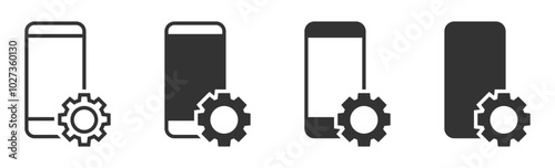 Vector illustration of smartphones with gear icons, symbolizing settings, technology management, or device configuration in a clean, modern style.