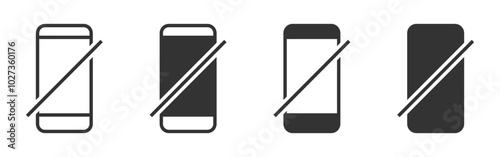 Vector illustration of smartphones with a diagonal slash, symbolizing forbidden access, restrictions, or device limitations in a minimalistic style.