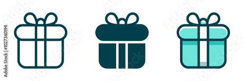 Vector illustration of three gift boxes in different styles, representing presents, celebrations, and holidays with a modern design.